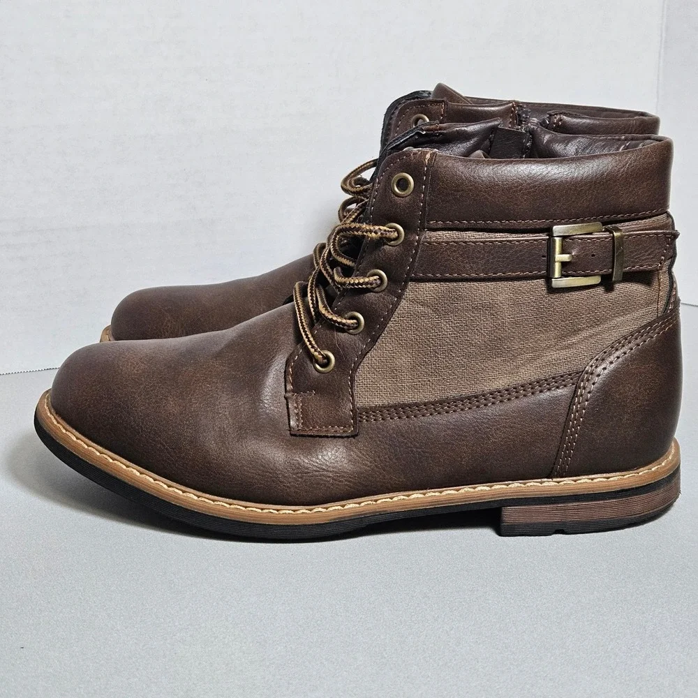 Steve Madden Brown Lace Up Combat Ankle Boot Side Zip Utility Kids 5 Women 6.5-7